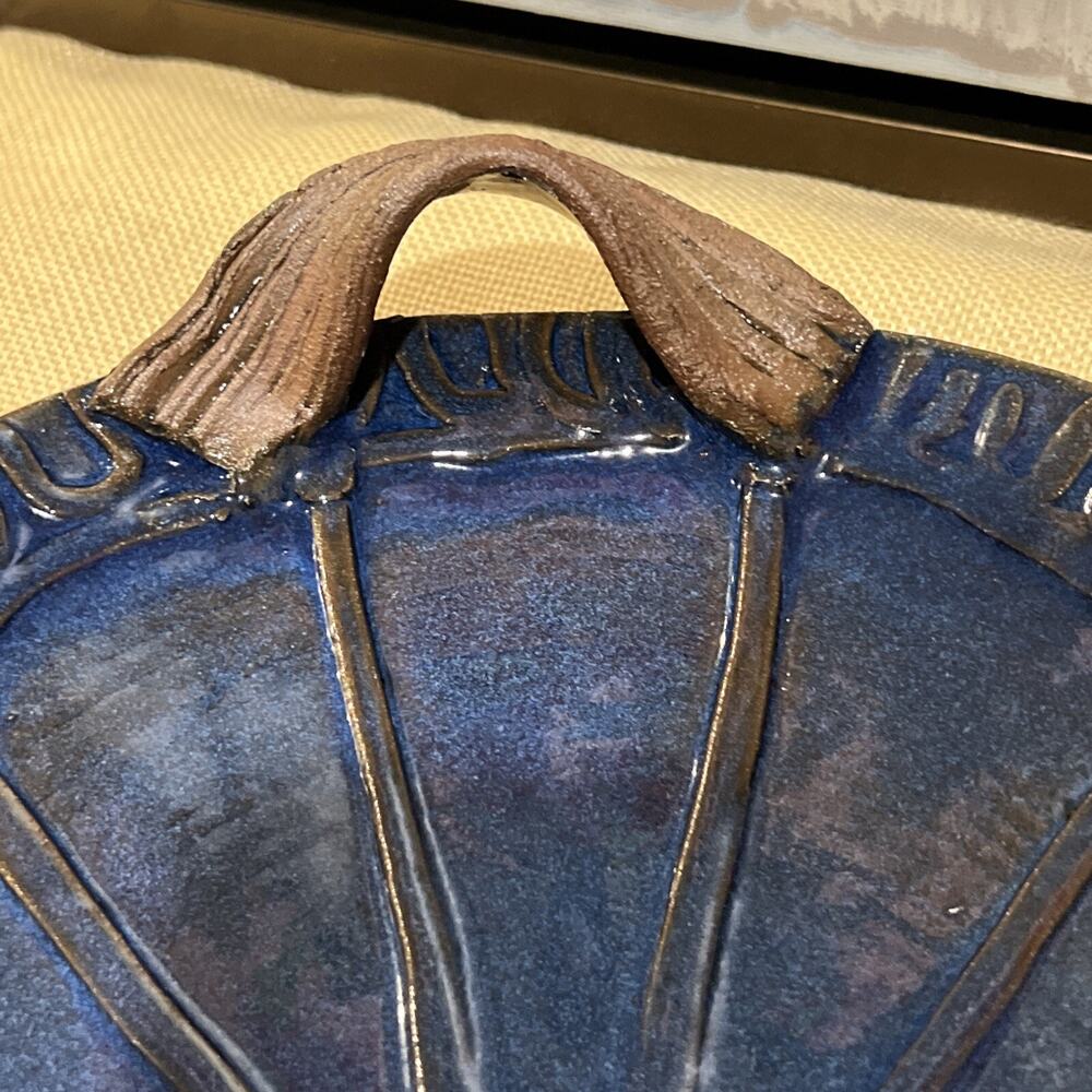Vintage Studio Art Pottery Oval Tray with Handles Blue Brown - Picture 8 of 10